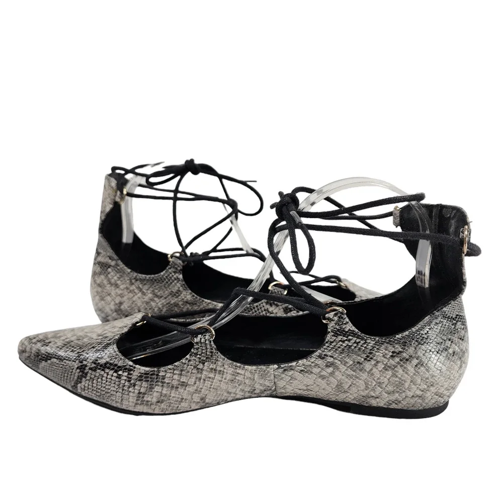 TOPSHOP Womens Kingdom Ghillie Gladiator Flats 8 Pointed‎ Snakeskin Faux Leather